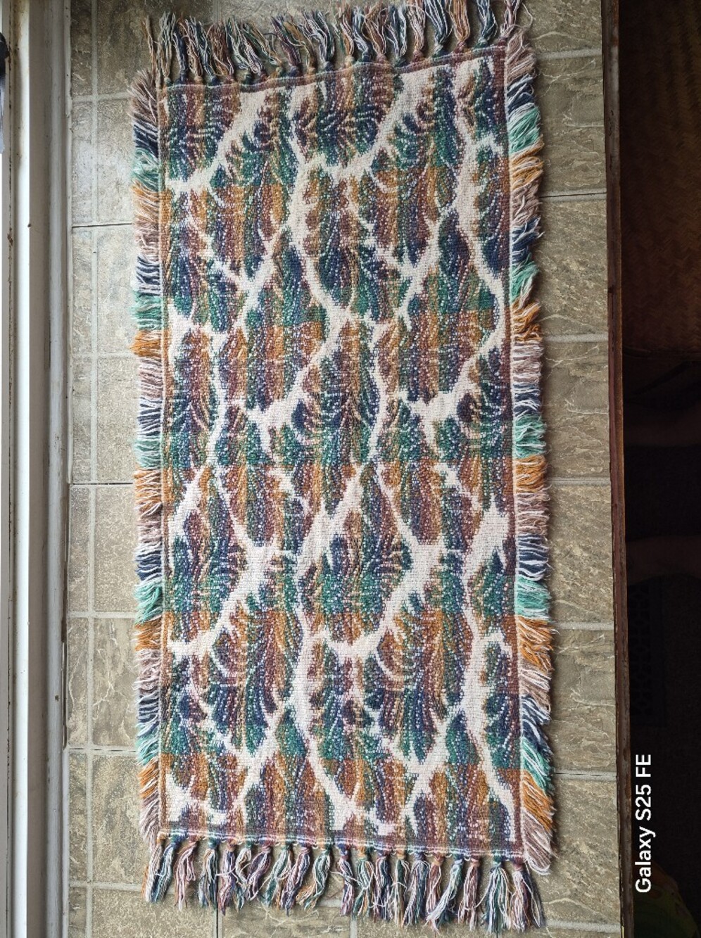 Vintage Woven Multicolored Leaves Table Runner with Fringe